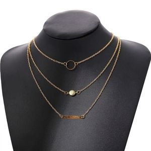 3 Strand Layer Necklace Choker Bar Circle